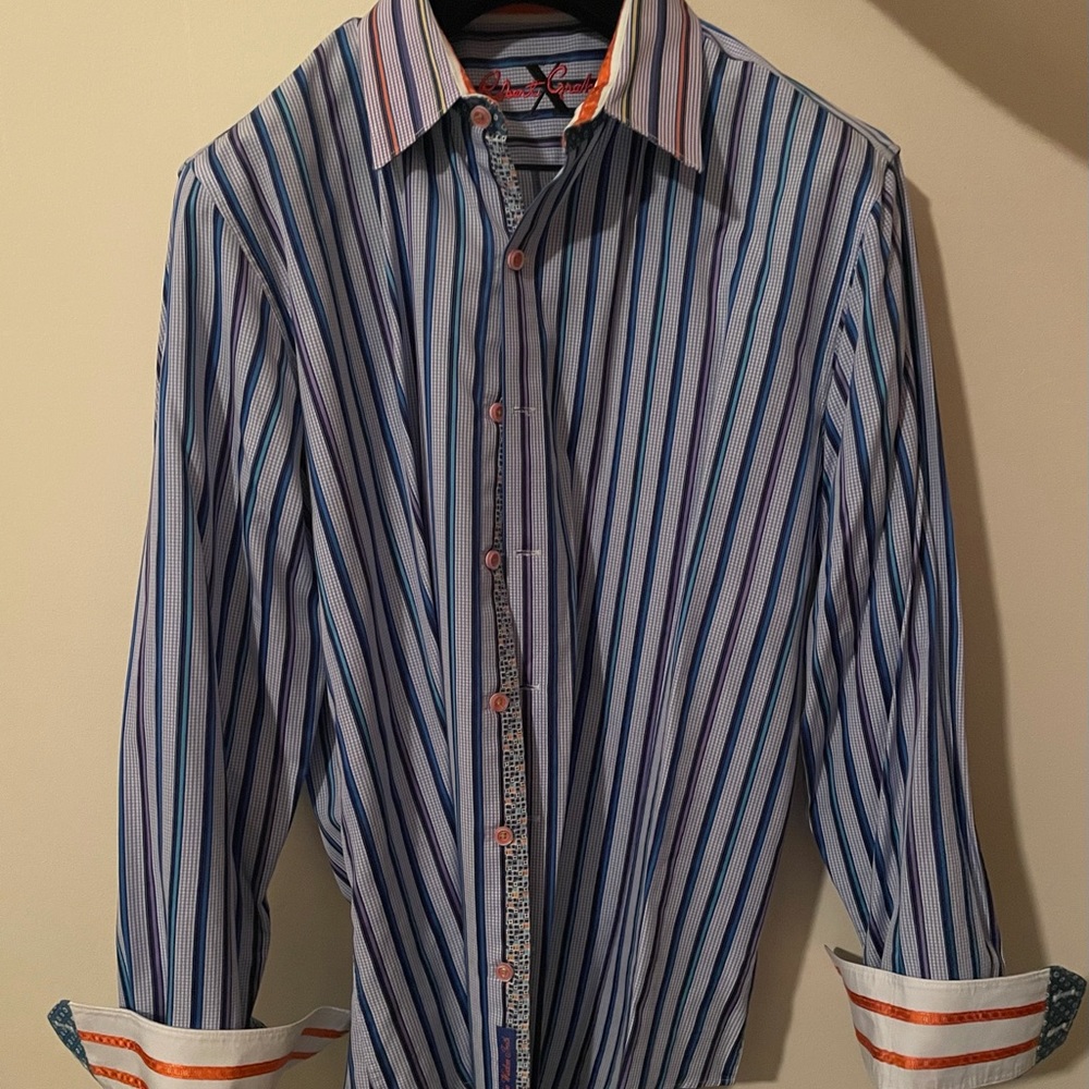 Robert Graham X Blue striped shirt Large